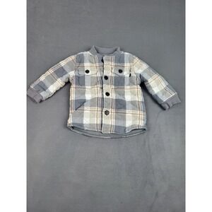 Baby Boy Baby Bgosh‎ Flannel Shirt Baby 12M Gray Gingham Plaid Lumberjack Heavy
